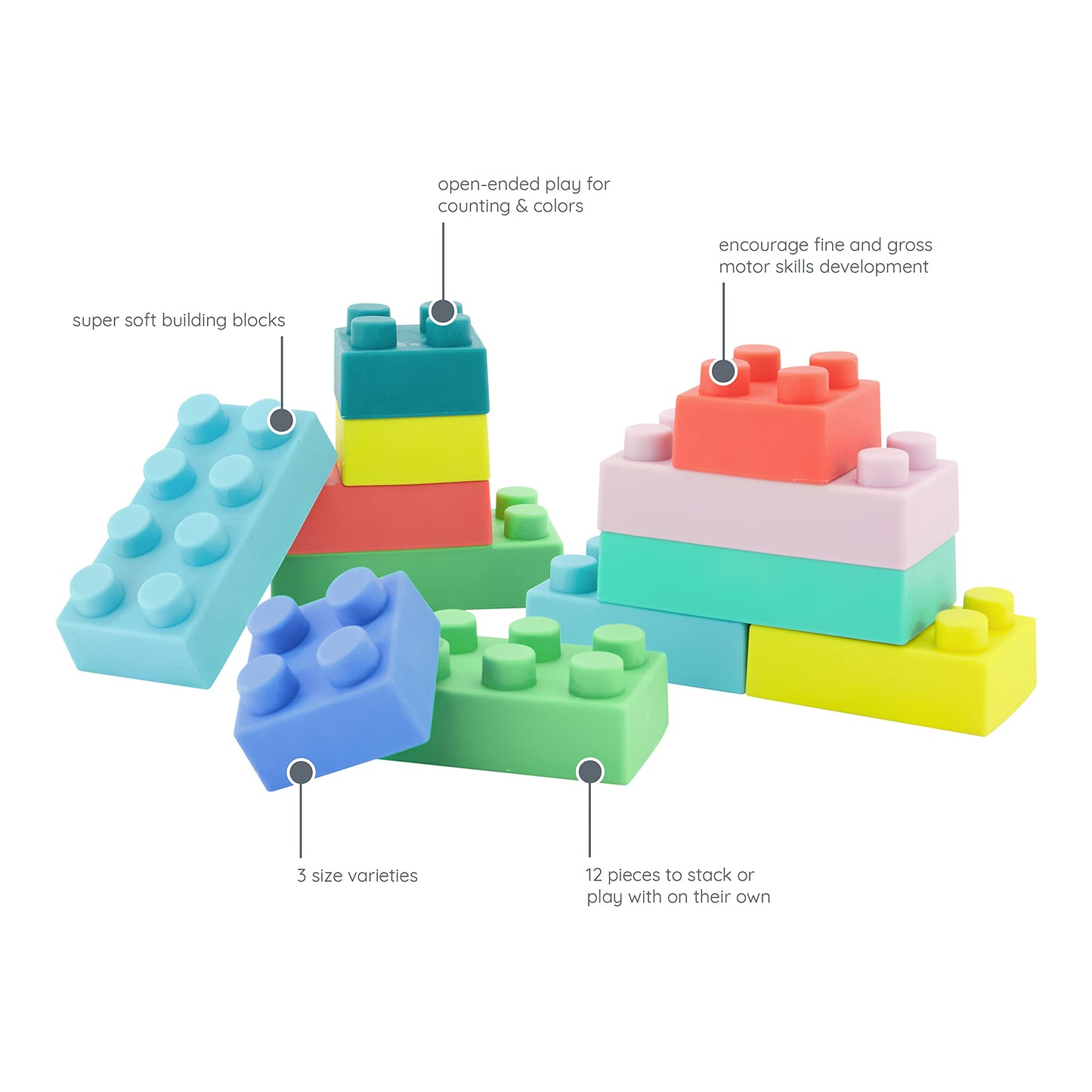 Infantino Super Soft Building Blocks, Easy-To-Hold For Babies & Toddlers, Bpa-Free, Multi-Colored, 12-Piece Set