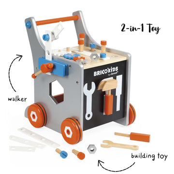 Janod Brico'kids Magnetic DIY Trolley - Walker with 26 Accessories - Wood - Ages 18+ Months - Model J06478 - One Color