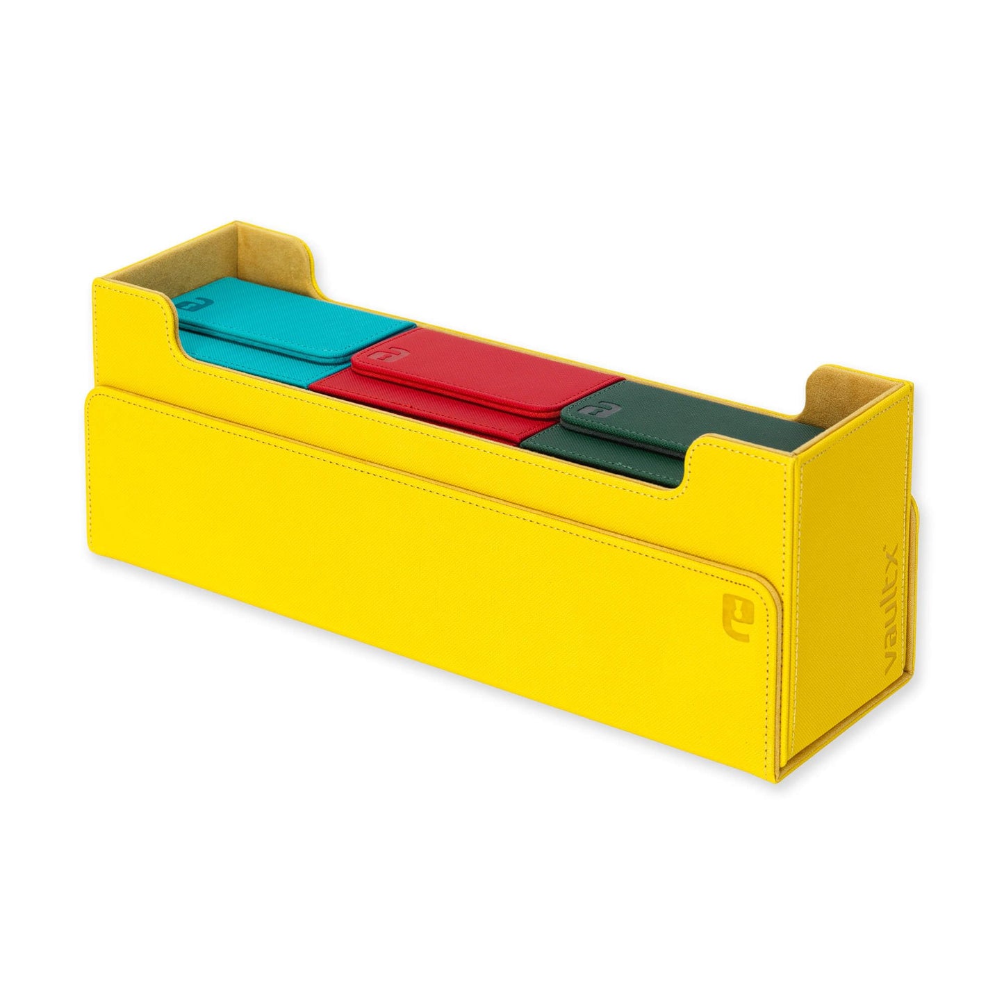 Vault X Exo-Tec Card Box 450+ Storage With Detachable Magnetic Lid, Dividers & Foam Fillers To Organize Deck Boxes, Toploaders, Tcg/Ccg & Sports Cards (Yellow)