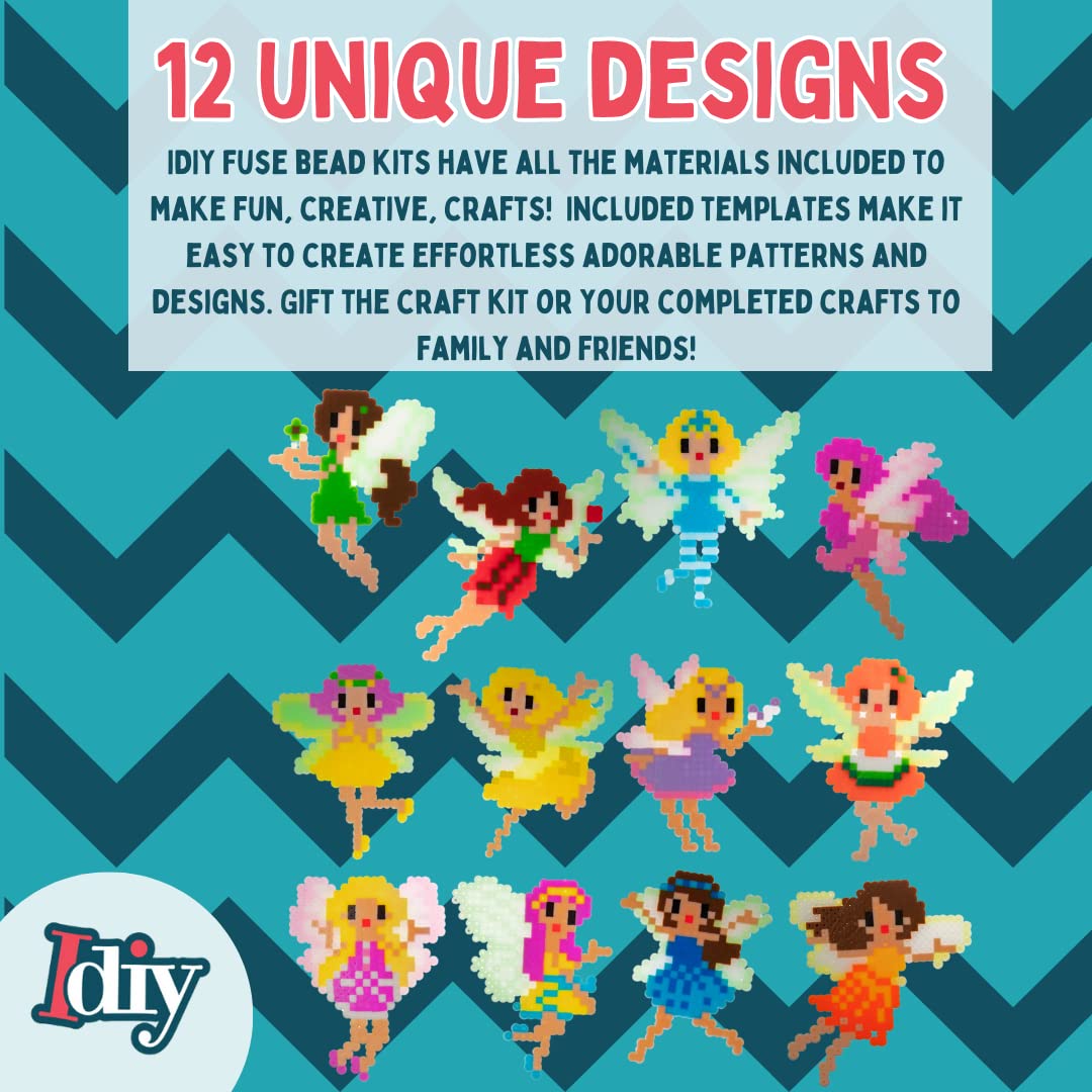 10,000pc Fuse Bead Fairy Kit w Carrier CASE-25 Colors, 12 Unique Templates, 4 Peg Boards, Tweezers, Ironing Paper- Bulk Art Craf