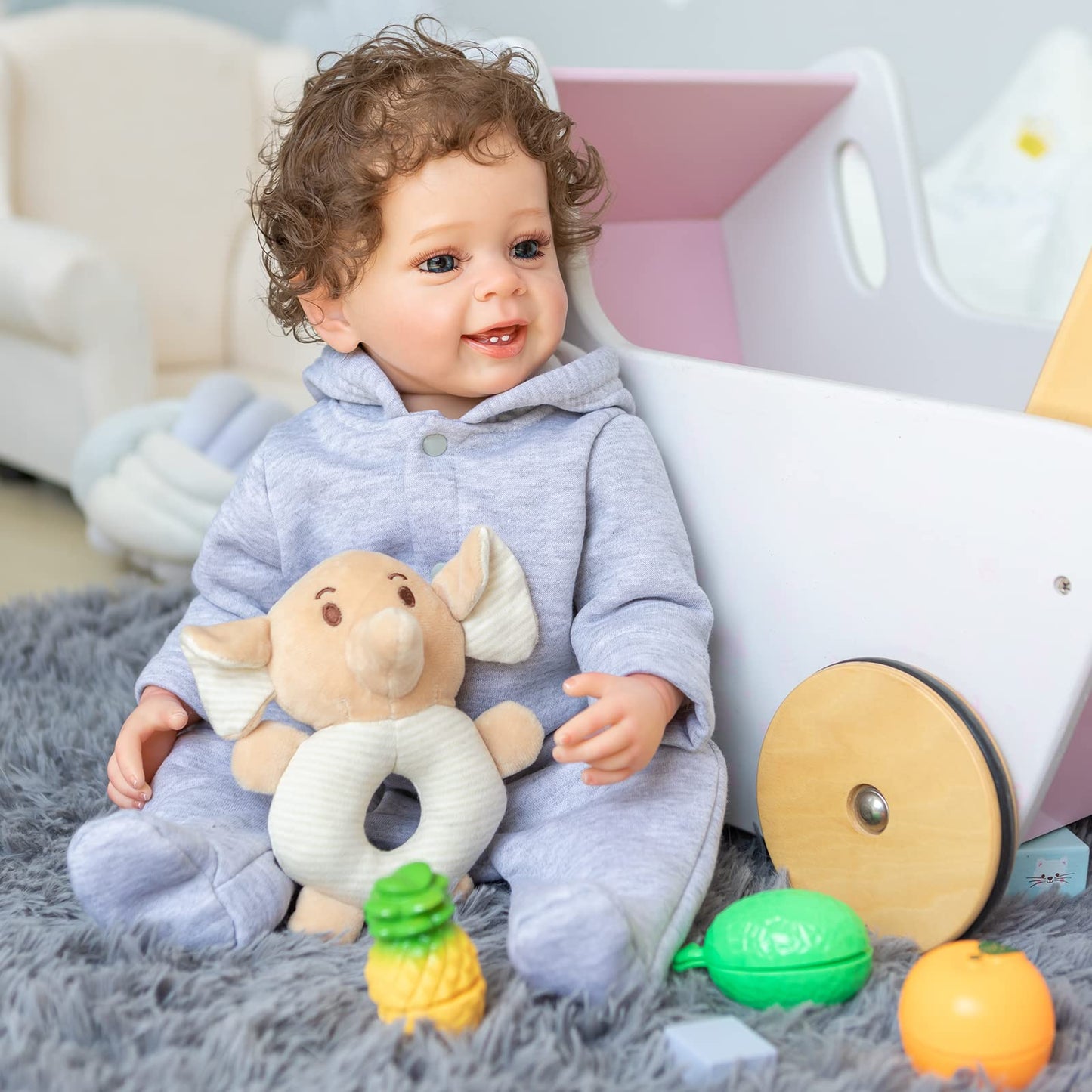 Roshuan Reborn Baby Boy 22 Inch Anatomically Correct Baby Boy Doll Silicone Full Body Realistic Boy Toddler Baby Dolls Curly Hair With Teeth For Boys Girls Gift