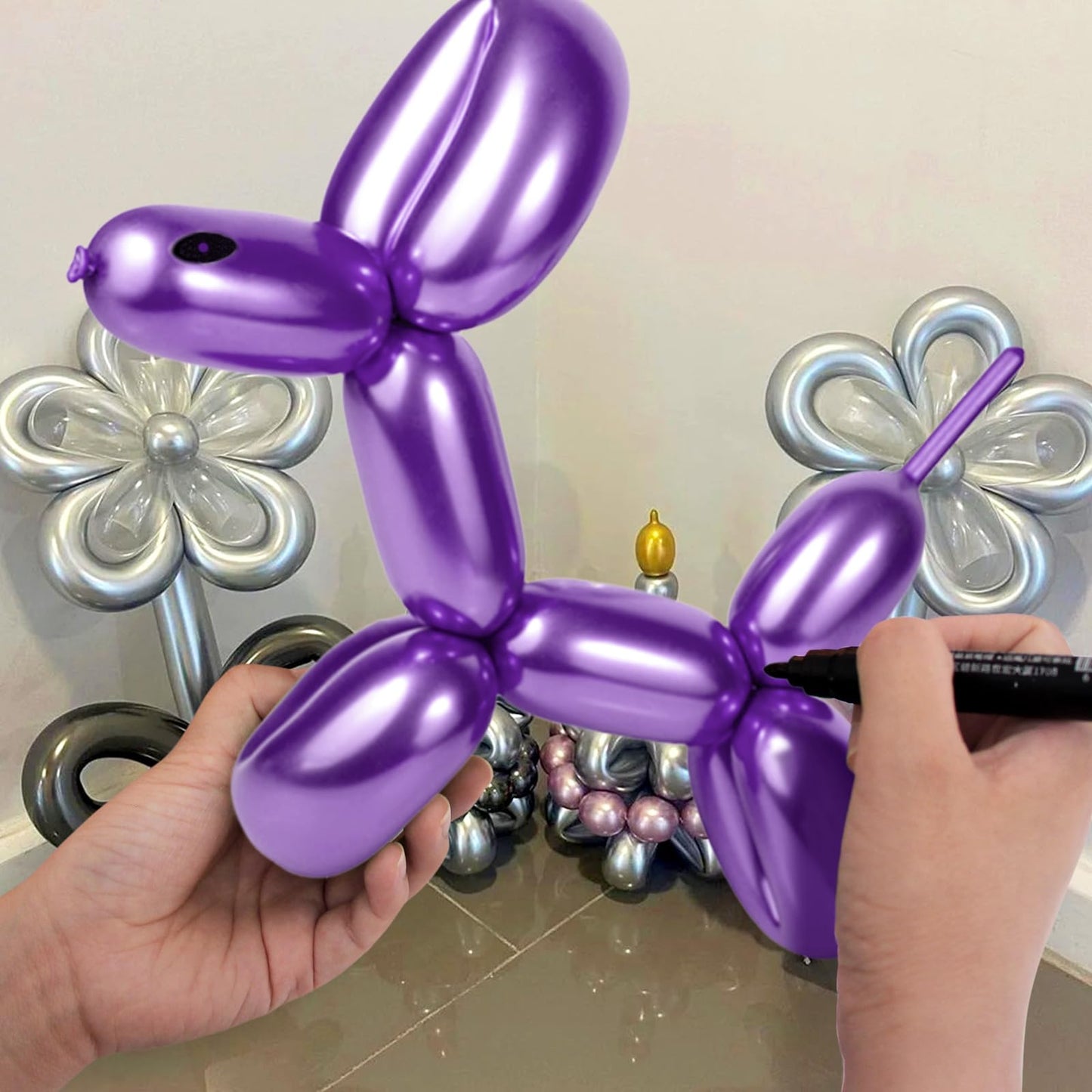 100Pcs 260 Balloons Metallic Long Balloons For Balloon Animals, Thickening Skinny Latex Twisting Balloon For Animals Modeling Ch