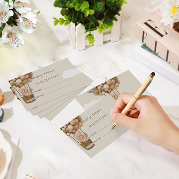 Baby Name Suggestion Cards With Box, Bear Balloon Themed Name Suggestion Tickets For Baby Shower, Baby Shower Games, Party Games