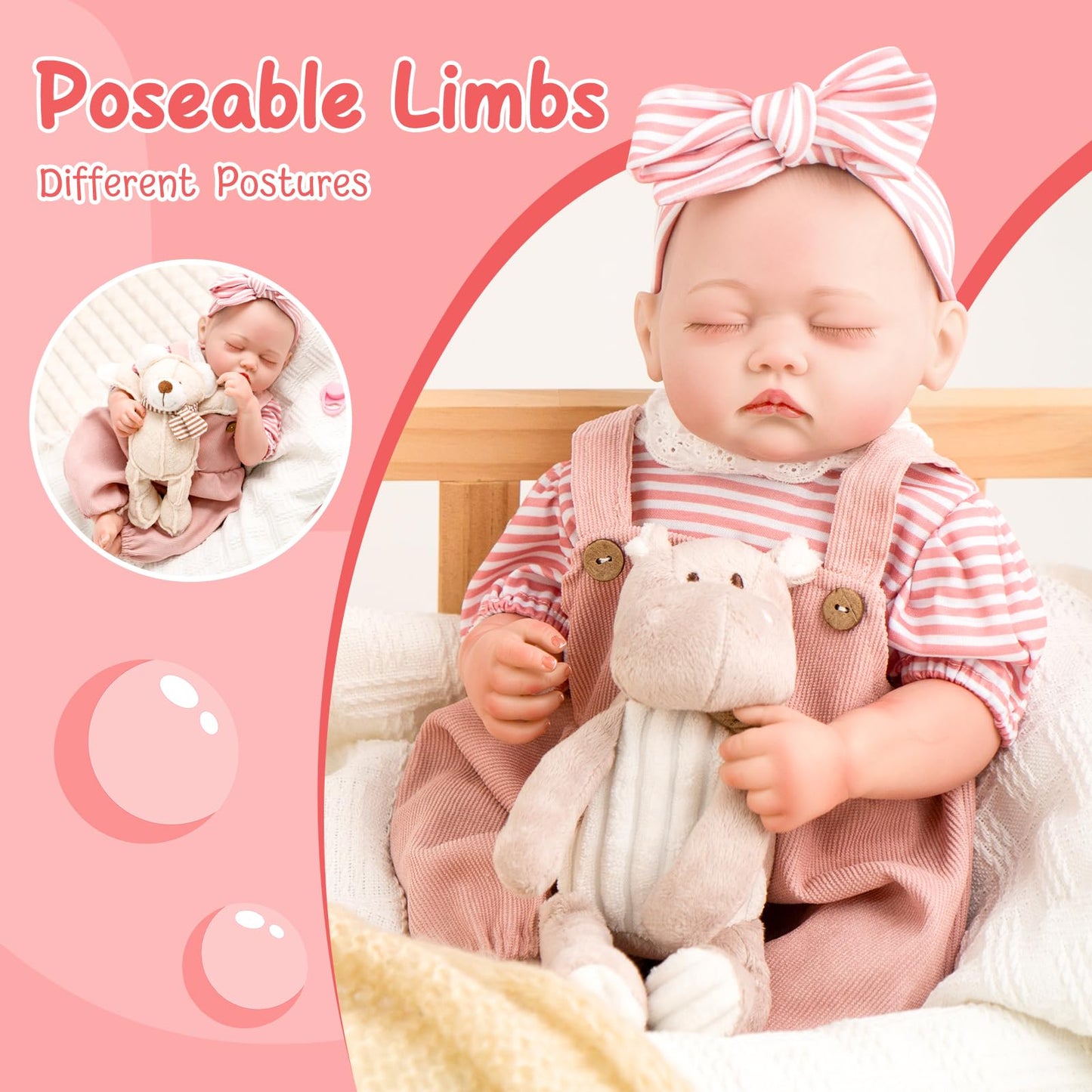 Jirachi Lifelike Reborn Baby Dolls Girl, 18-Inch Full Vinyl Body Sleeping Newborn Real Baby Doll Adorable Pink Realistic Baby Dolls With Feeding Kit Gift For Kids Age 3+