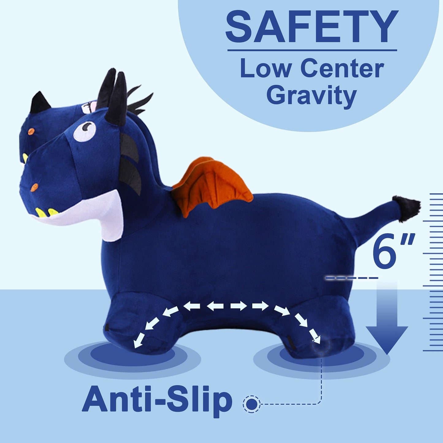 iPlay, iLearn Bouncy Pals Plush Blue Hopping Horse & Inflatable Dragon - Large, Indoor/Outdoor Toys for Toddlers 18-24 Months