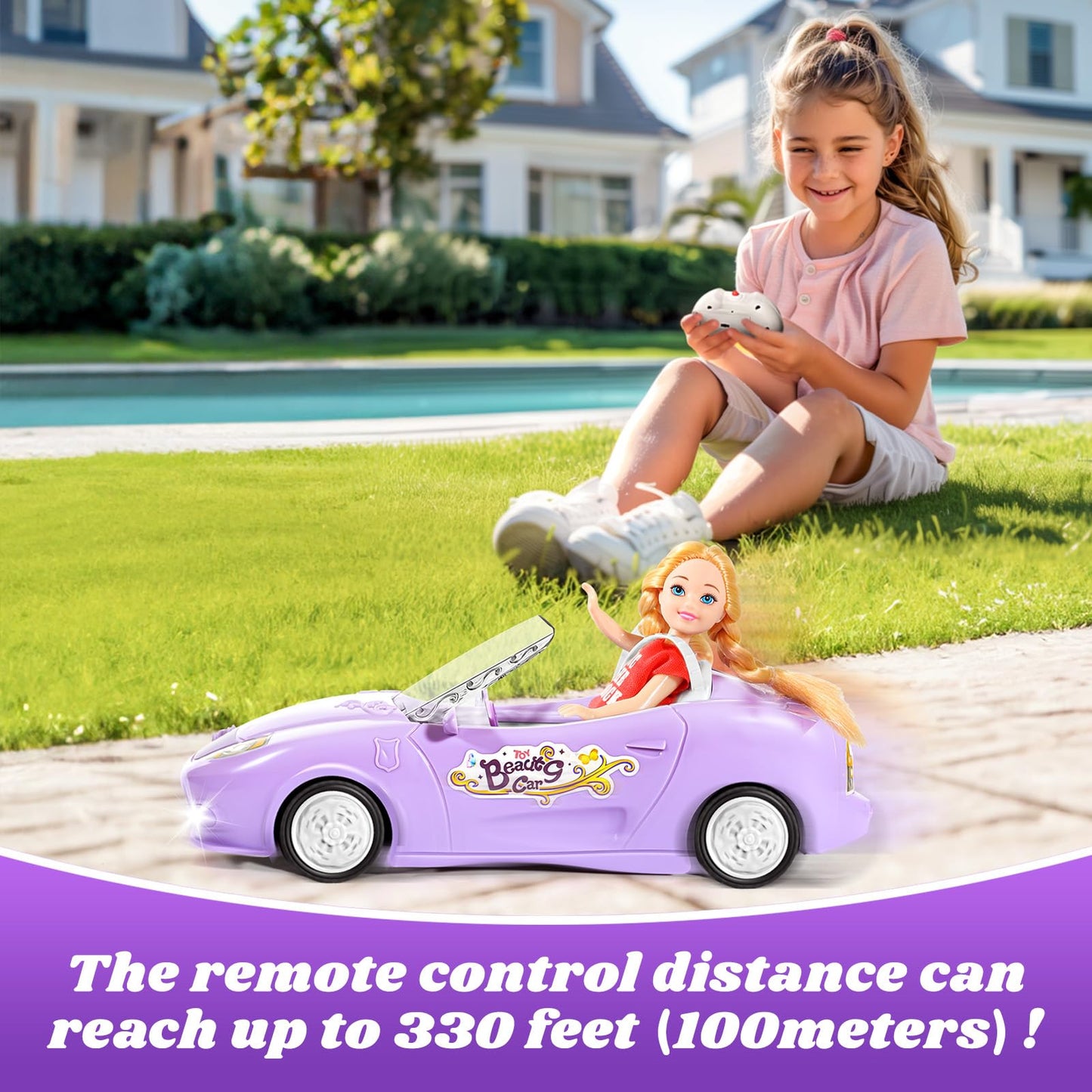 HapKid Purple Remote Control Car for Girls, 1:18 Scale RC Cars with LED Light, 2.4 GHZ Pink Truck Toy for Toddlers Kids, Birthda