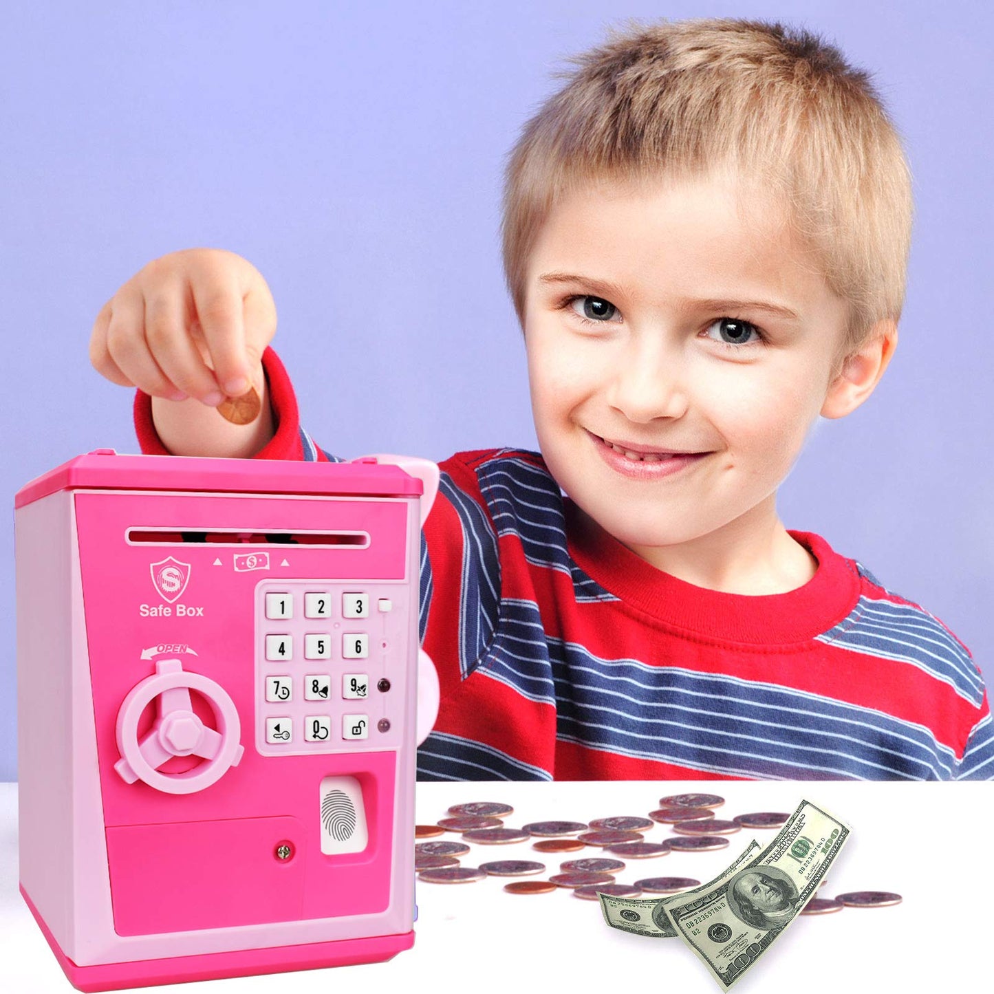 Like Toy Piggy Bank Safe Box Fingerprint Atm Bank Atm Machine Money Coin Savings Bank For Kids (Pink/Pink)