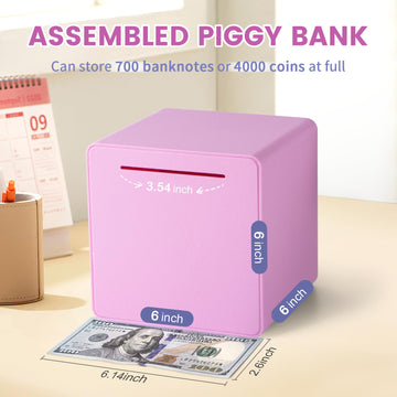 6 Piggy Bank for mature-themeds 2024NEW Must Break to Open mature-themed Piggy Bank for Cash Interactive DIY Assembled Unopenable Money Savings Box (Pinkish Purple)