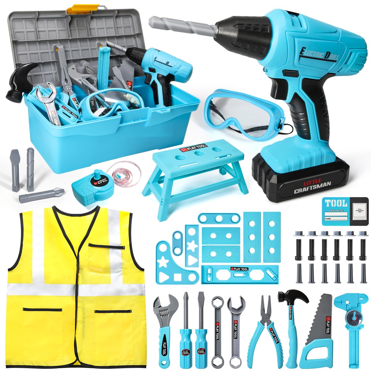Meland Kids Tool Set - 50PCS Toddler Tool Set with Electronic Toy Drill for Pretend Play, Construction Toy Tools for Kids Age 3-