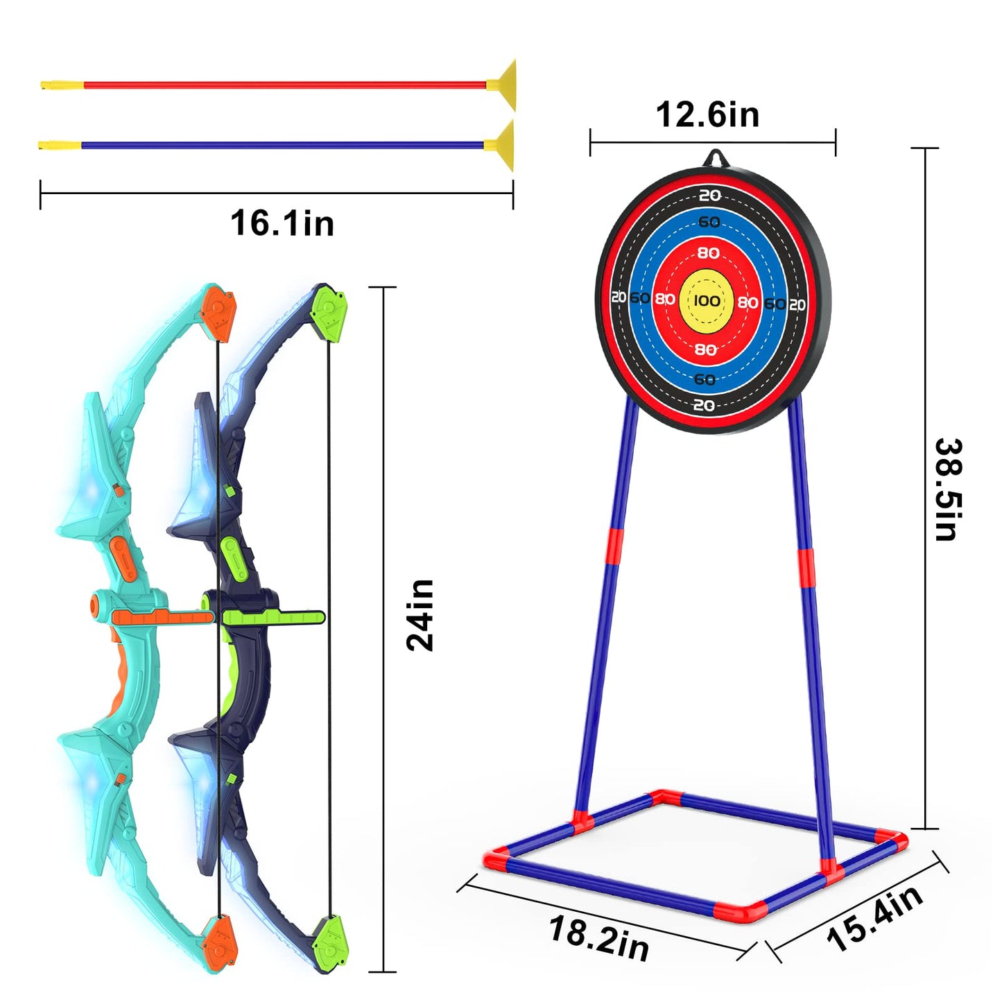 Kmuxilal 2 Pack Kids Bow And Arrow Set With Led Flash Lights, 14 Suction Cup Arrows And Fluorescence Standing Target-Perfect Indoor And Outdoor Archery Set Toy Gift For Boys And Girls Ages 4-12