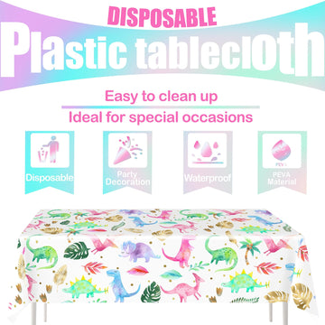 Hapibidesign Girl Dinosaur Birthday Party Tablecloth - Pink Dinosaur Plastic Disposable Table Cover - Girl Dinosaur Party Suppli