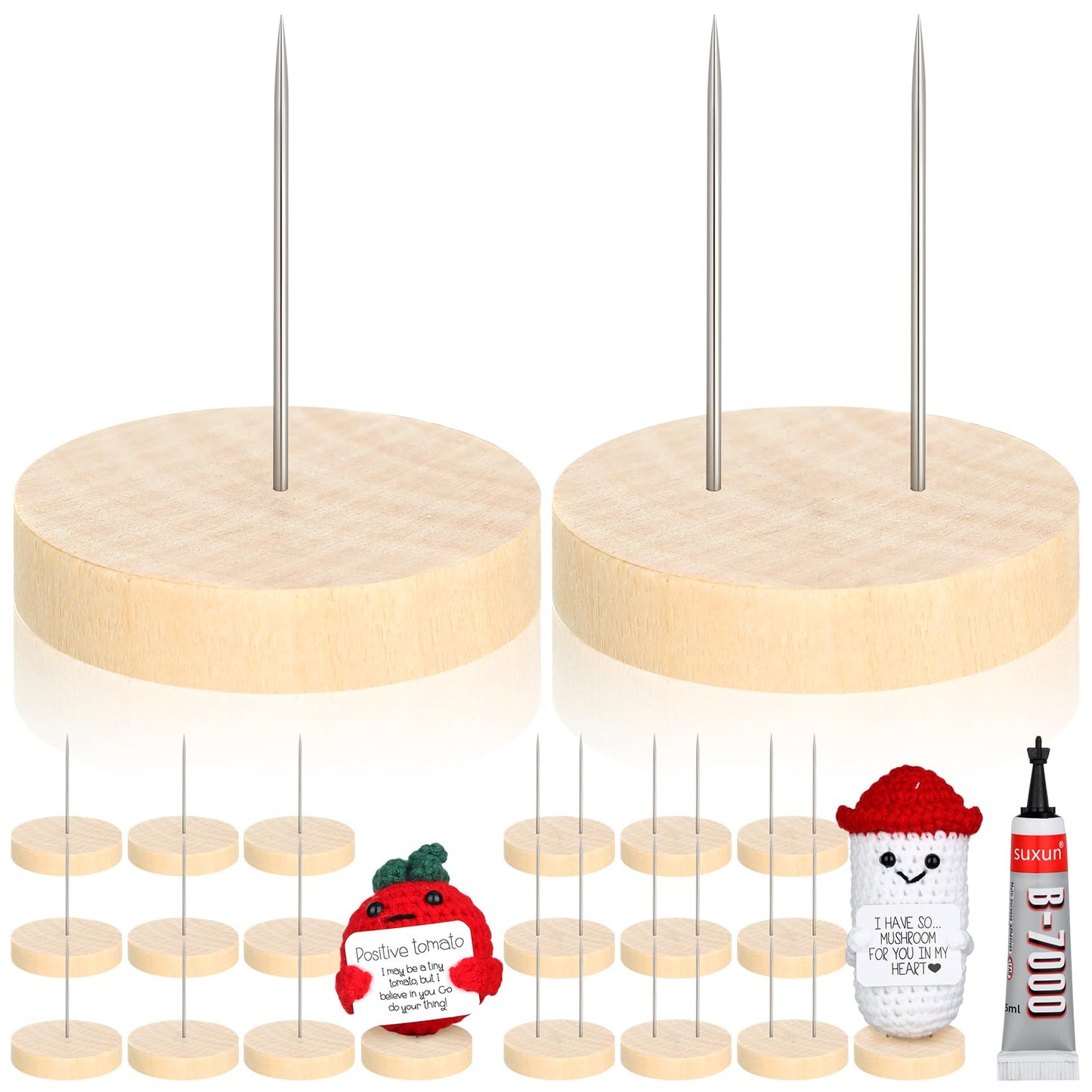 Threehoney 24 Pcs Crochet Doll Stand Wooden Knitted Display Single Double Steel Needle Doll Holder Felting Animal Toy Wooden Bas