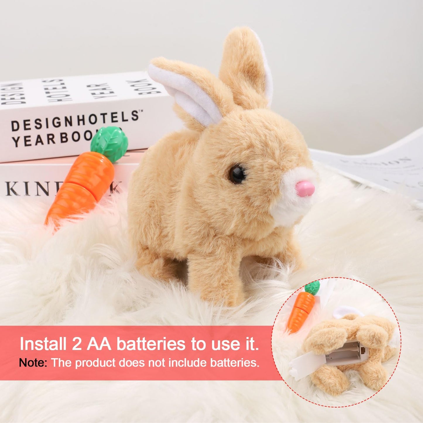 PEUTIER Bunny Plush Toy with Carrot Toy Interactive Bunny Toy Electronic Hopping Rabbit Toy Walking Bunny Toys with Sounds Wiggle Ears Twitch Nose Bunny Toy for Kids Easter Birthday Gifts