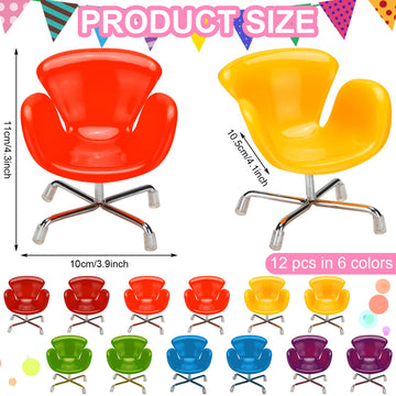 Sosation 12 Pieces 1:6 Scale Dollhouse Miniature Plastic Chair Colorful Miniature Chair Dollhouse Furniture Diy Mini Armchair Ba