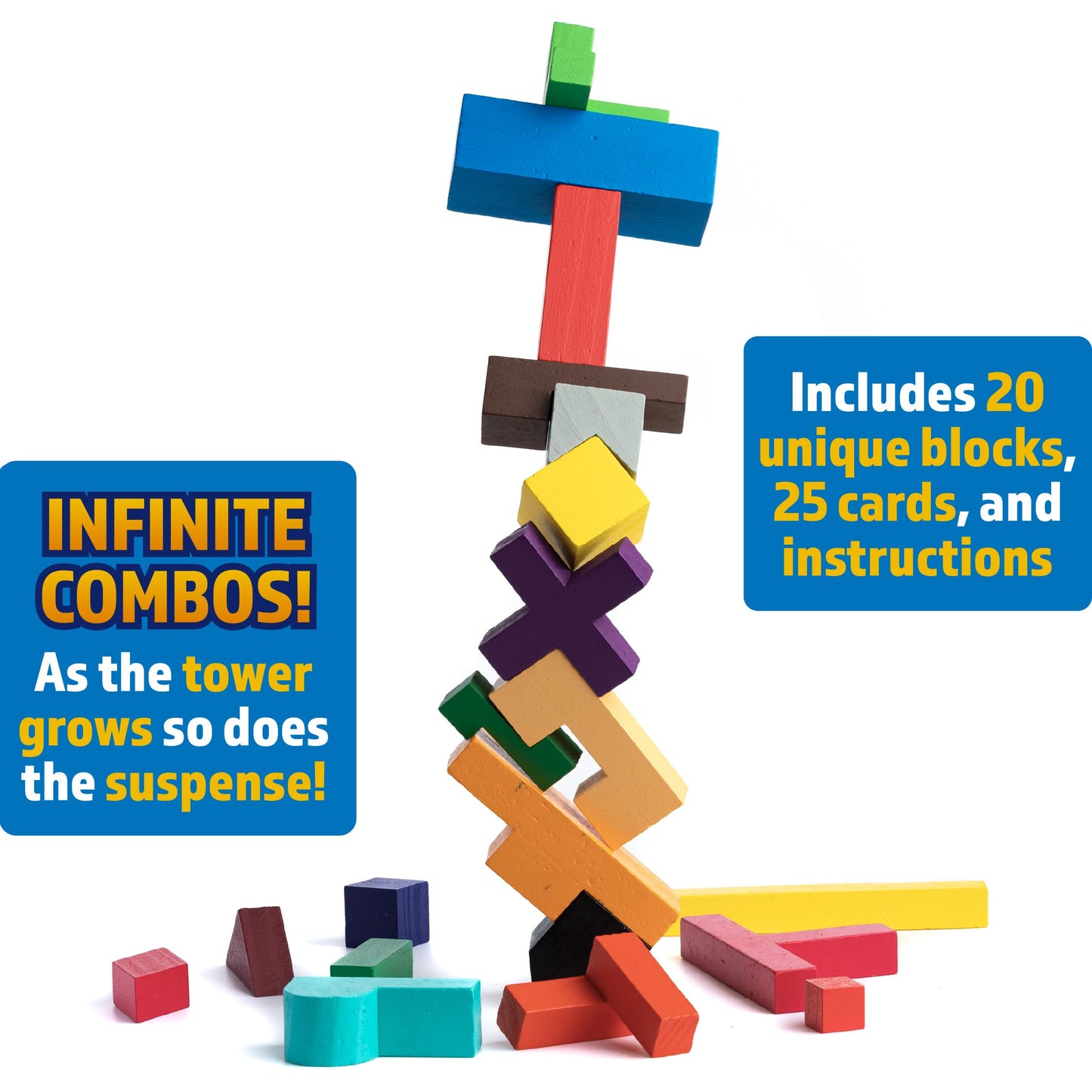 Continuum Games Build Up: The Classic Block Stacking Game 20 Block Tumbling Tower Balancing Game 2-6 Players Ages 8 And Up