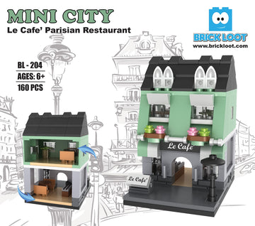 Brick Loot Exclusive Mini City Le Cafe Parisian Restaurant Boutique Modular - Custom Designed Model - Compatible With Lego And Other Major Brick Brands