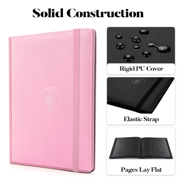 Fabmaker Trading Card Binder - 9 Pocket PU Cover Collection Book for 360 Cards enhanced Sturdy Holder Folders Album for YuGiOh MTG TCG Game & Sports Cards Pink