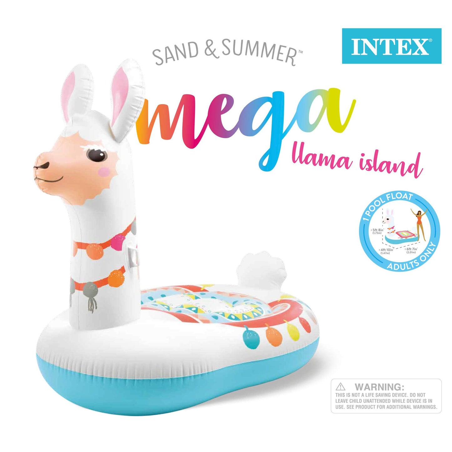 Intex 57294EP Giant Inflatable 6.5 x 5 Foot Mega Llama Island Ride On Swimming Pool Float