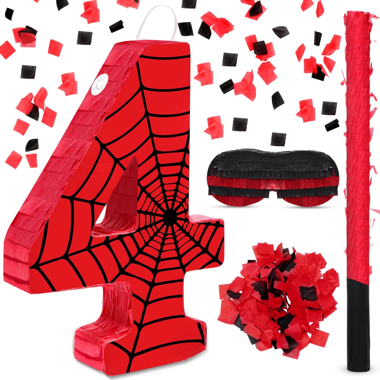 WinnerWhy Number 4 Spider Piata Bundle with Blindfold and Bat Comic Hero Small Piata Birthday Party Decoration for Mexican Fiest