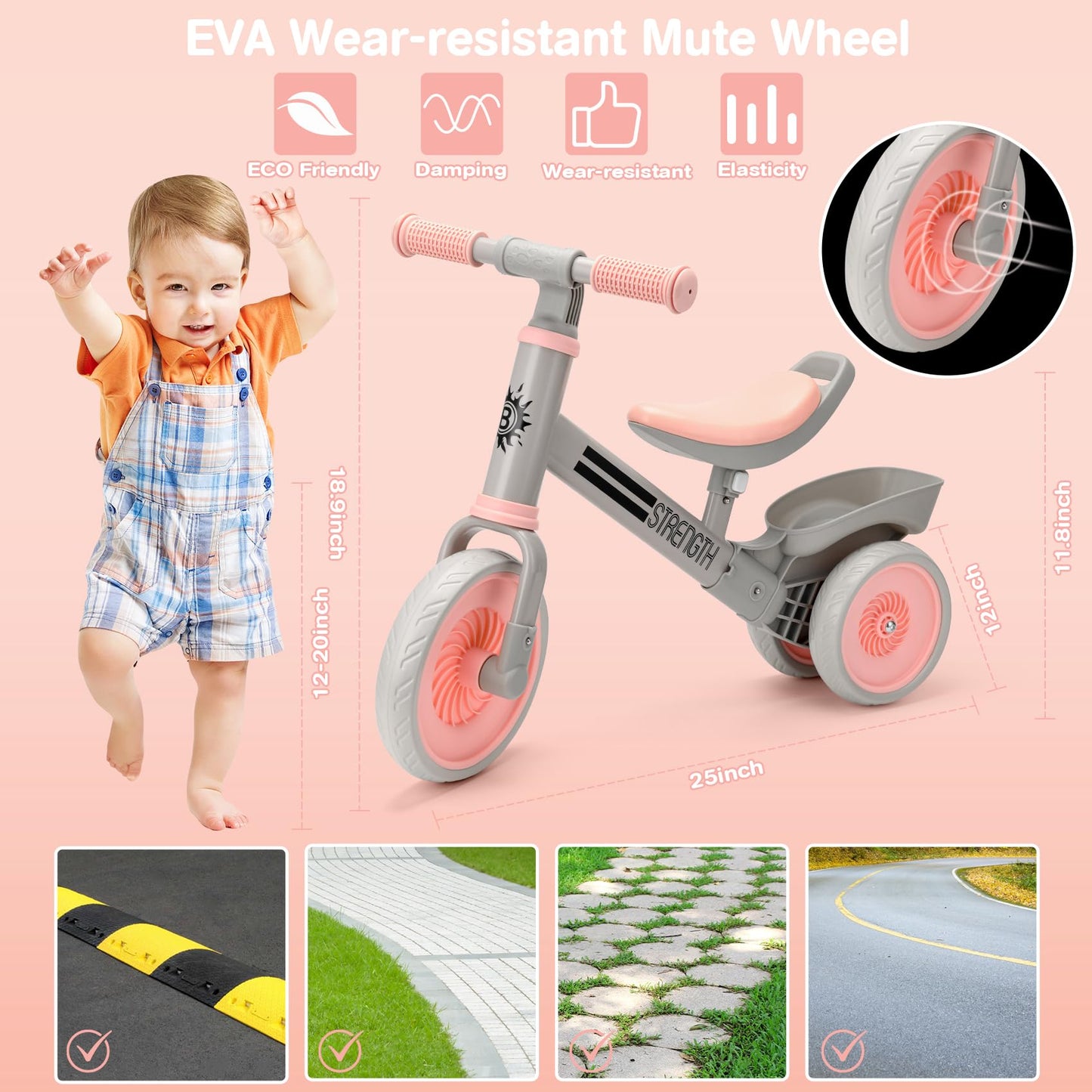 Bakeling Balance Bike - Toddler Bike,Pink Tricycles For 2-4 Year Olds,Baby Balance Bike,Toddler Balance Bike,Kids Balance Bike,Baby Bike,Ride On Toys For 2-4 Year Old,Kids Bikes,Toddler Toy For Gift