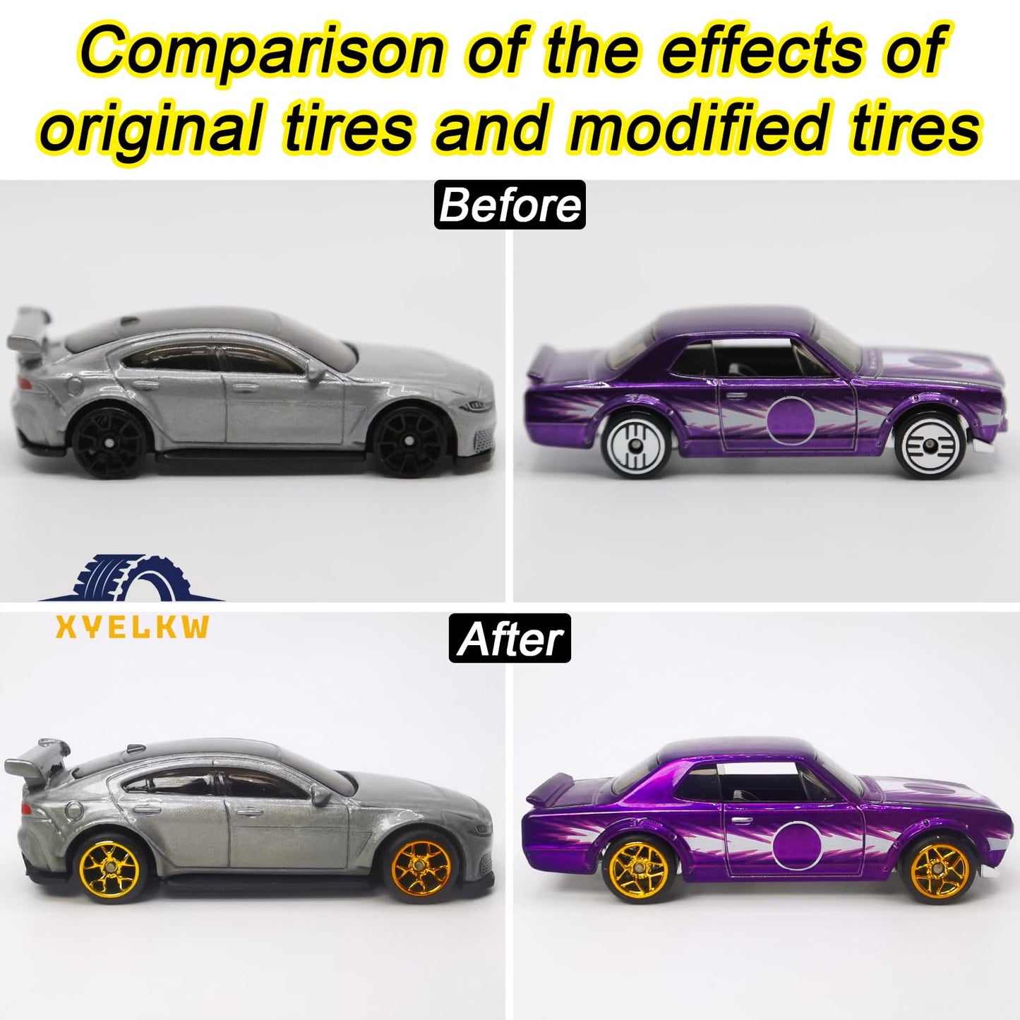 1/64 Wheels and Tires Set, 10-Pack 1 64 Scale Wheels with 10 for 1/64 Diecast Cars Upgraded and Modified Rubber Tires(Diameter 0