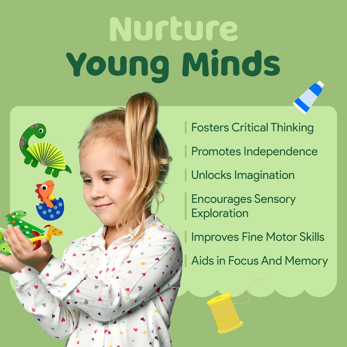 Mumaloo Dinosaur Craft Box - 10 Creative Arts and Crafts for Kids Ages 4-8, Fun, No Mess, Educational, Toddler, Preschool & Home