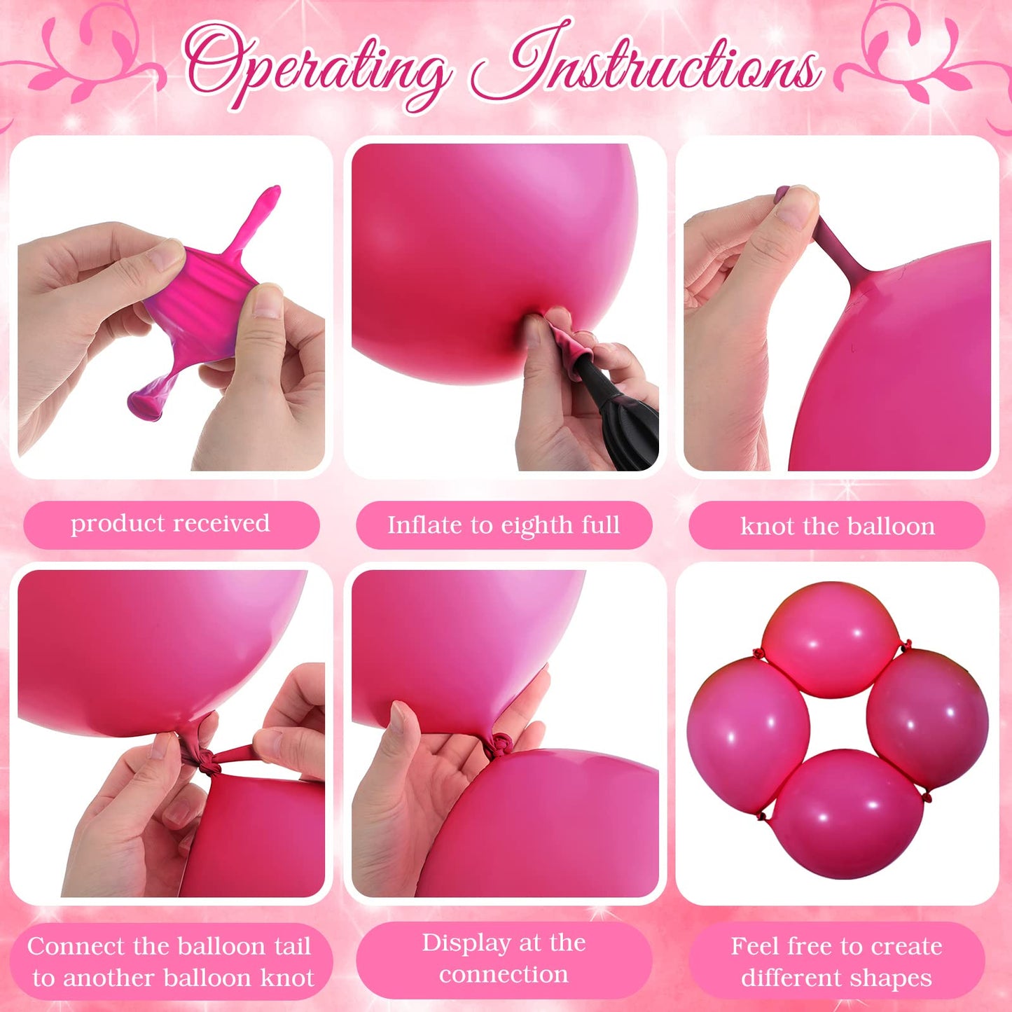 100 Pcs Link Balloon Linking Balloon Latex Linkable Balloons Connected Wedding Party Decoration (Rose Red, 10 Inch)