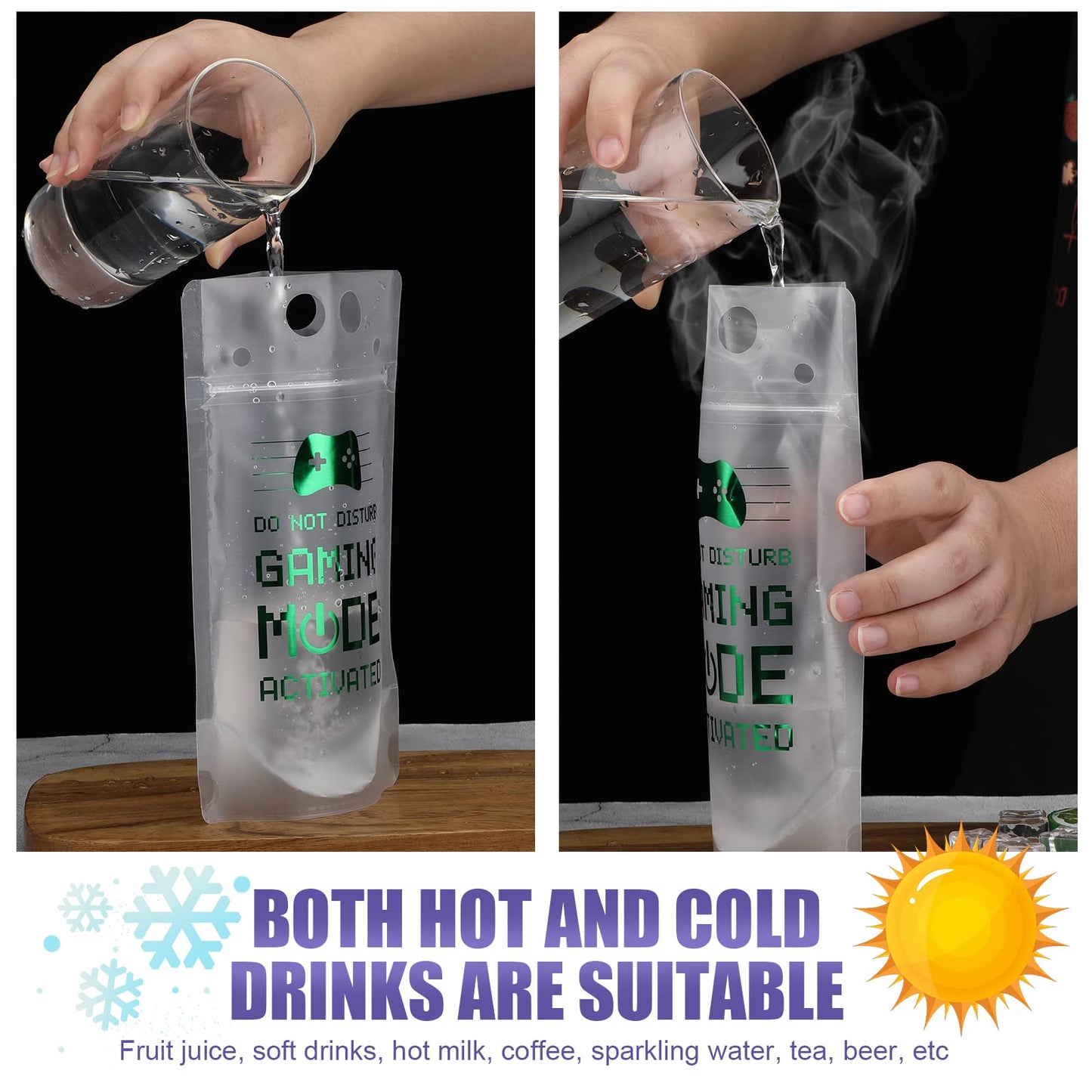 Video Game Party Favors Drink Pouch Cups With Straws Plastic Drink Pouches Clear Zipper Bags Reusable Drink Pouches For Birthday