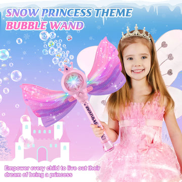 Britik Bubble Wands for Kids - LED Light, Music, Pink, Includes 2 Bubble Solutions, Perfect Gift for 3-8 Year Old Girls