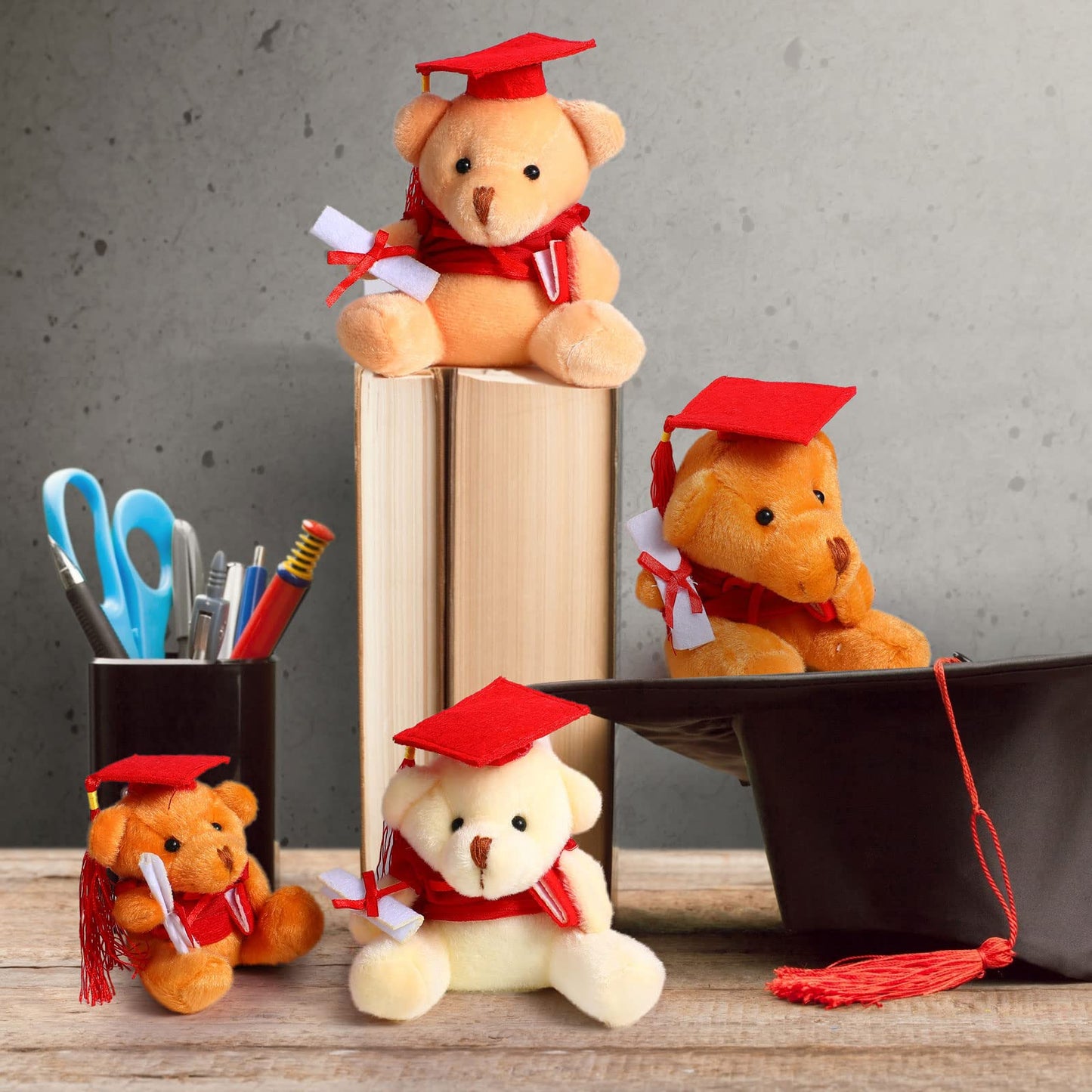 Sumind 6 Pieces Graduation Bears Class Of 2025 Graduation Plush Bears Bulk Stuffed Animal Bears With Cap For Kindergarten Primary School College High School Party Favors(Red)
