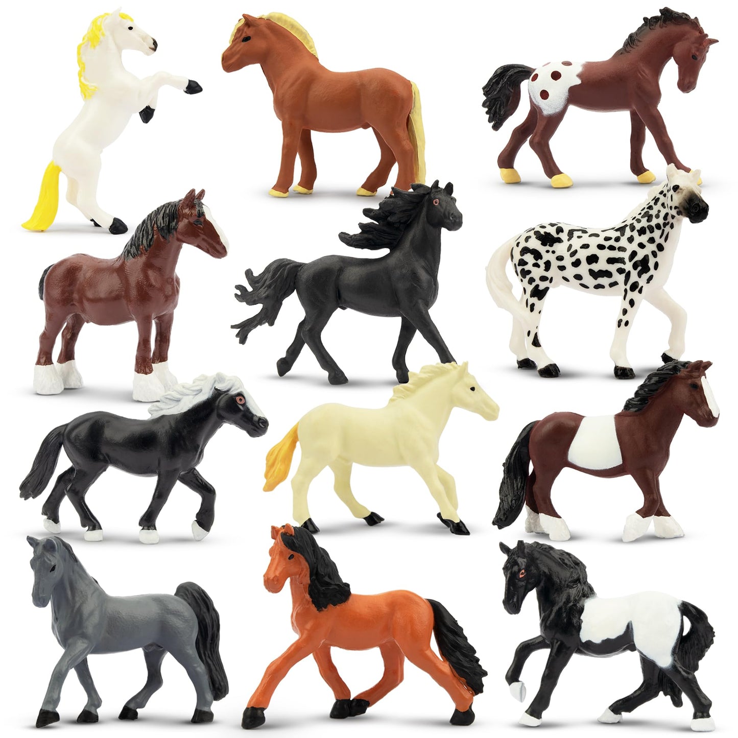 Toymany 12Pcs 2-3' Tiny Horse Figurines Toy Set, Plastic Pony Small Foal Figures, Easter Eggs Birthday Gift Cupcake Horse Cake Topper For Kids Toddlers