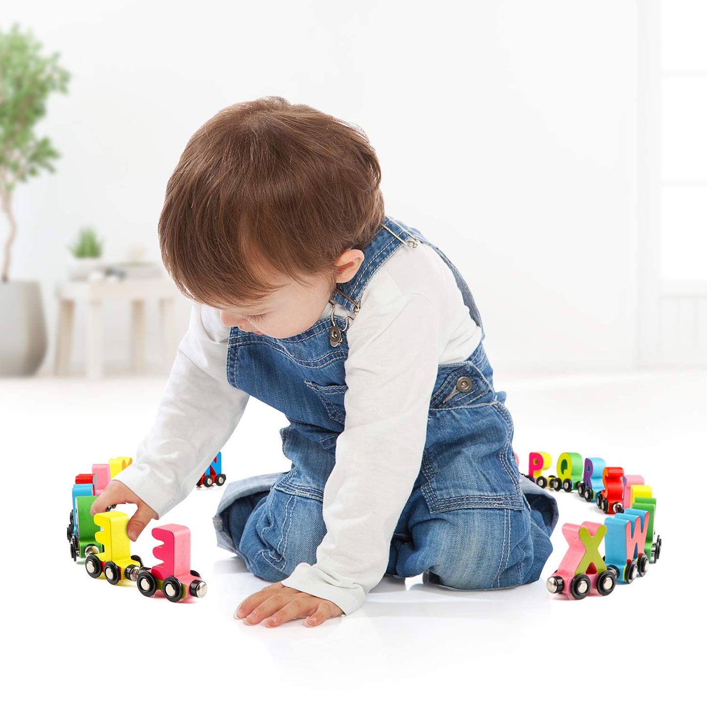Wondertoys 27 Pcs Wooden Alphabet Train Toy Wooden Magnetic Alphabet Abc Train Set Includes 1 Engine Letter Cars For Toddlers Boys And Girls, Compatible With Major Brands Train Set Tracks