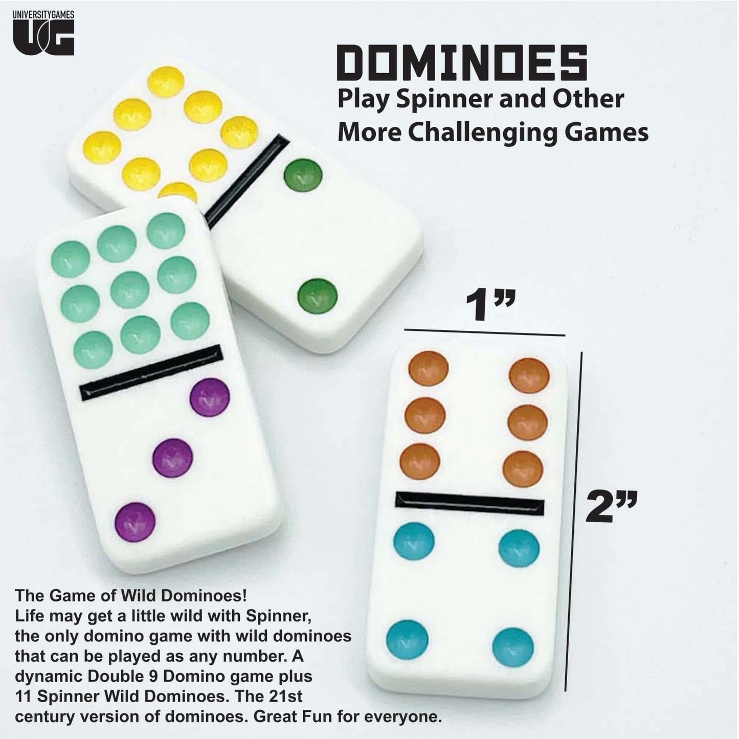 Front Porch Classics, Spinner Colored Dot Dominoes Set, On-The-Go Travel Storage Tin 2 To 8 Players Ages 8 To 99