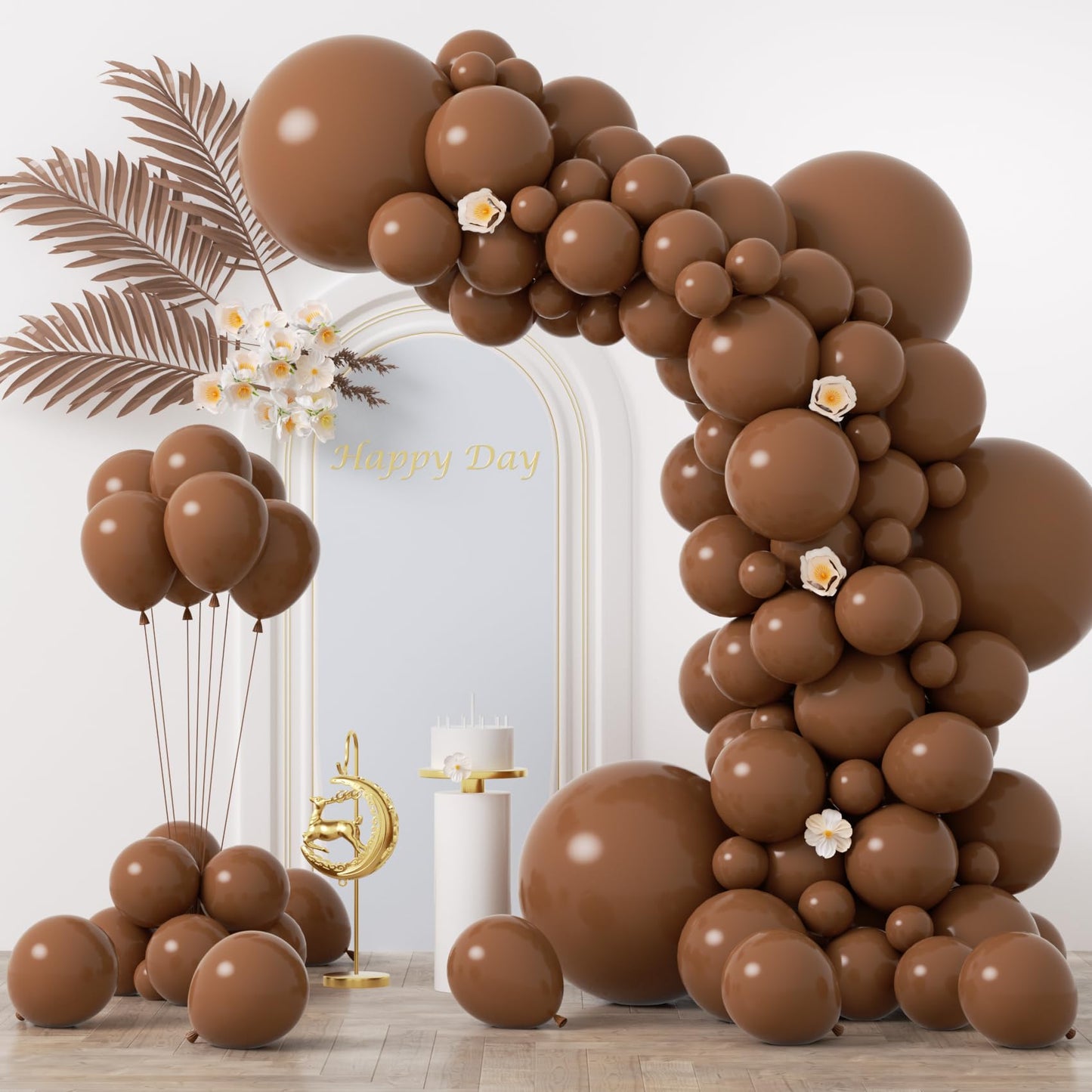 Voircoloria 130Pcs Brown Balloons Different Sizes 18'' 12'' 10'' 5'' Dark Brown Party Latex Balloons For Birthday Baby Shower Ge