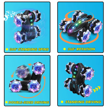 SYOZAC Upgraged Gesture Sensing RC Stunt Car with Lights & Music, Hand Gesture Remote Control Car Toy with 360 Spins Gesture RC