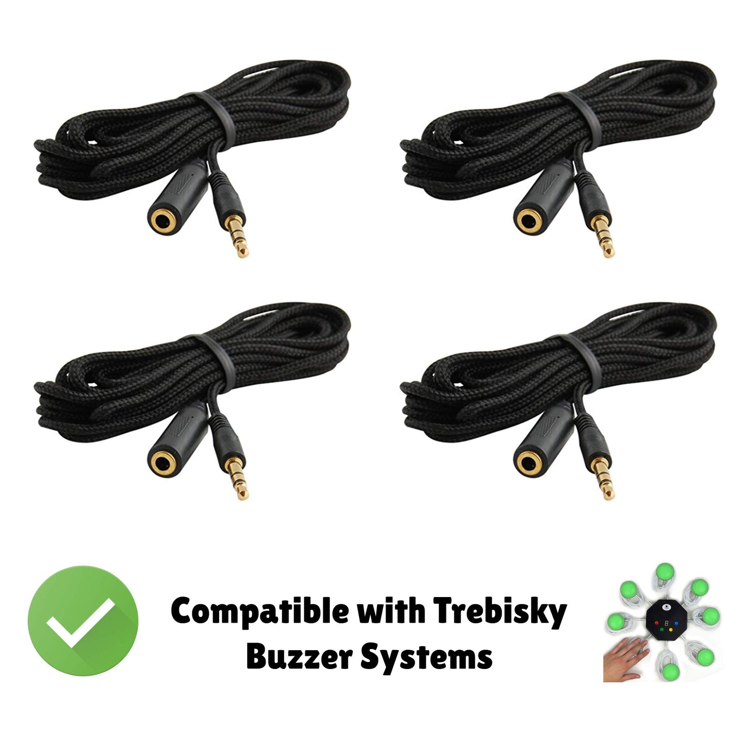 Trebisky Quiz Answer Game Buzzer Standalone System W/Led Light Buttons 15Ft Extension Cables (4-Pack Extension)