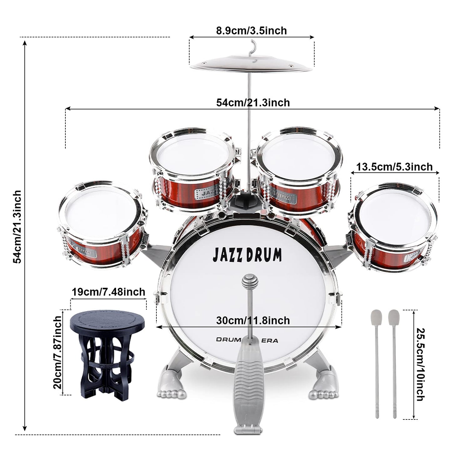 M Sanmersen Toddler Drum Kit Kids Toy Jazz Drum Set 5 Drums With Stool Mini Band Rock Set Musical Instruments Toy Birthday Gift