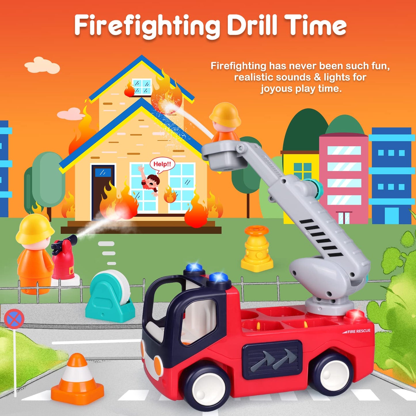 Baby Toys 12-18 Months Musical Fire Truck Toys For 1 Year Old Boys Girls Early Educational Learning Toy With Firefighting Tools/Music/Light Baby Toy Cars For 1 2 3 Year Old Boy Birthday Gifts