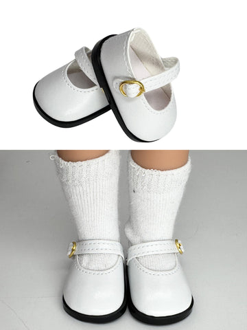14.5'' American Doll Shoes- Mary Jane Black,Red,White,Pink- Shiny Shoe (White)