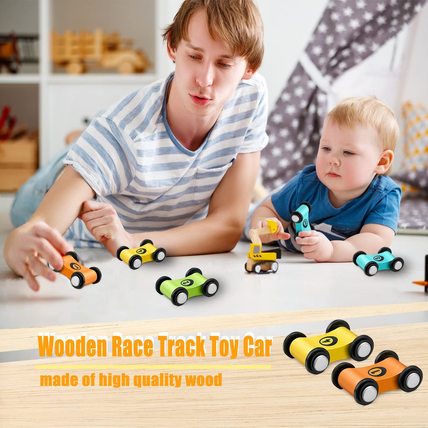 10 Pieces Wooden Mini Car Wooden Car Ramp Race Track Toys For Aged Over 3 Years Old, Wooden Car Ramp Racer Toy Replacement Vehic