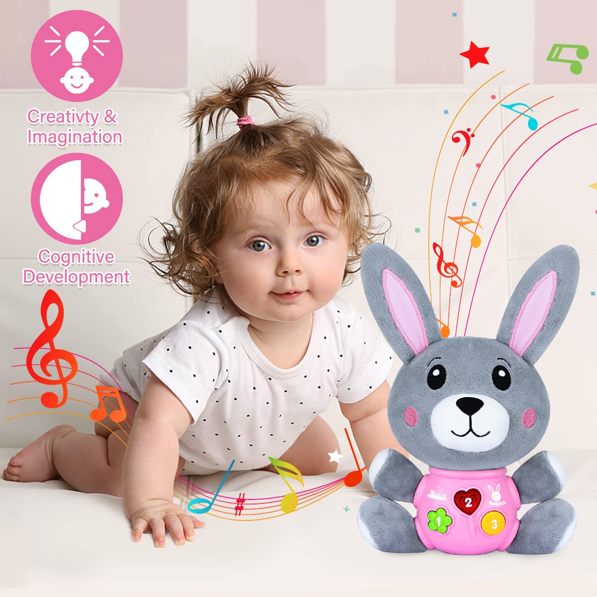 Aodesem Baby Toys 6 To 12 Months - Musical Infant Baby Toys 0-6 Months Newborn Plush Rabbit Toys - Light Up Baby Toys For 1 Year
