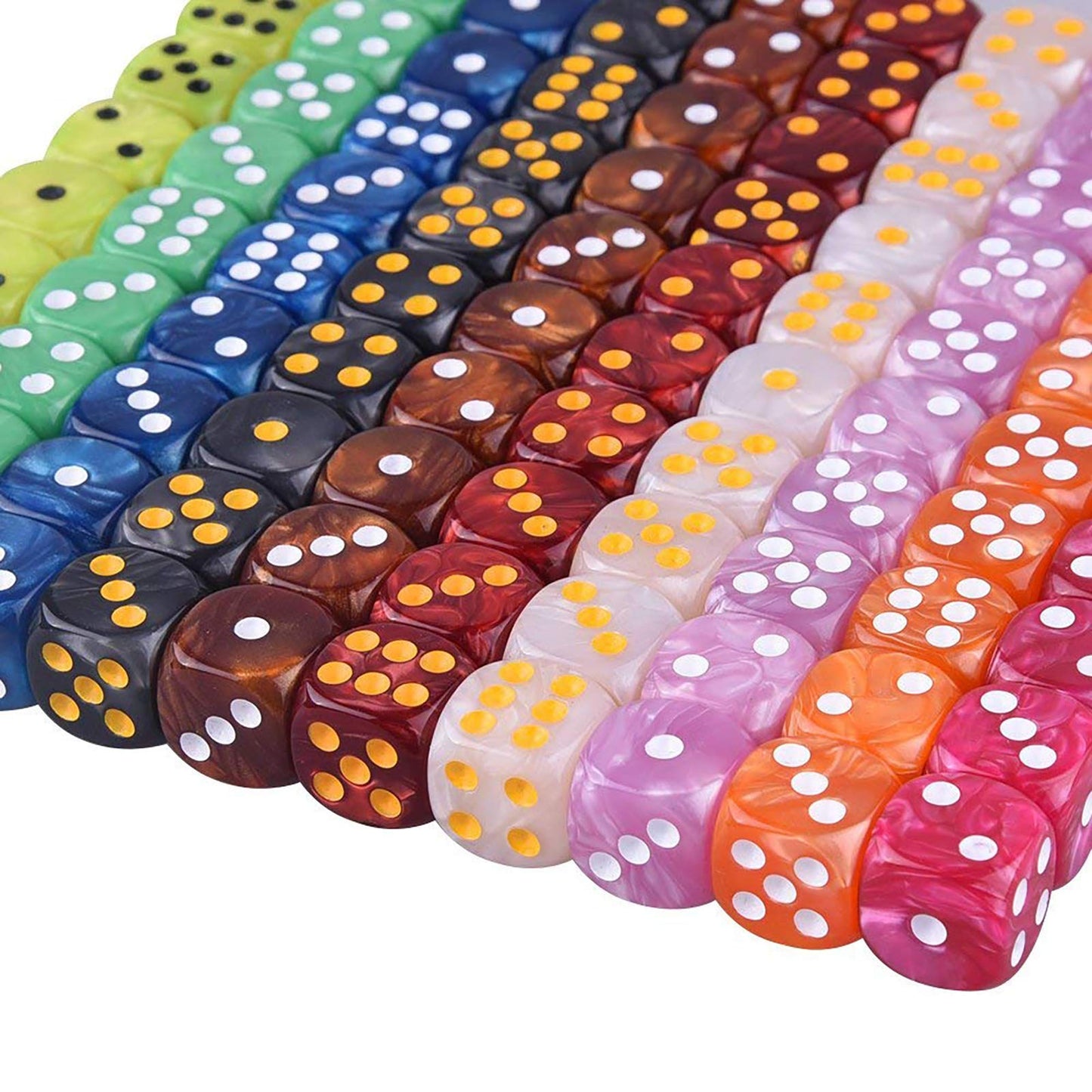 AUSTOR 100 Pieces 6 Sided Game Dice Set 10 Pearl Colors Round Edges Dices for Tenzi, Farkle, Yahtzee, Bunco or Teaching Math wit