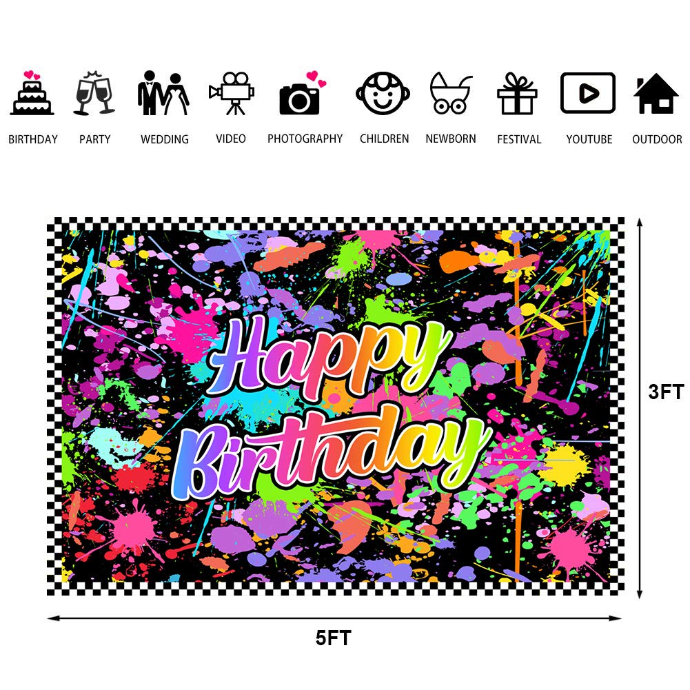 Lofaris Neno Glow In The Dark Birthday Party Photography Backdrops Colorful Graffiti Splash Paint Background Slime Happy Birthda