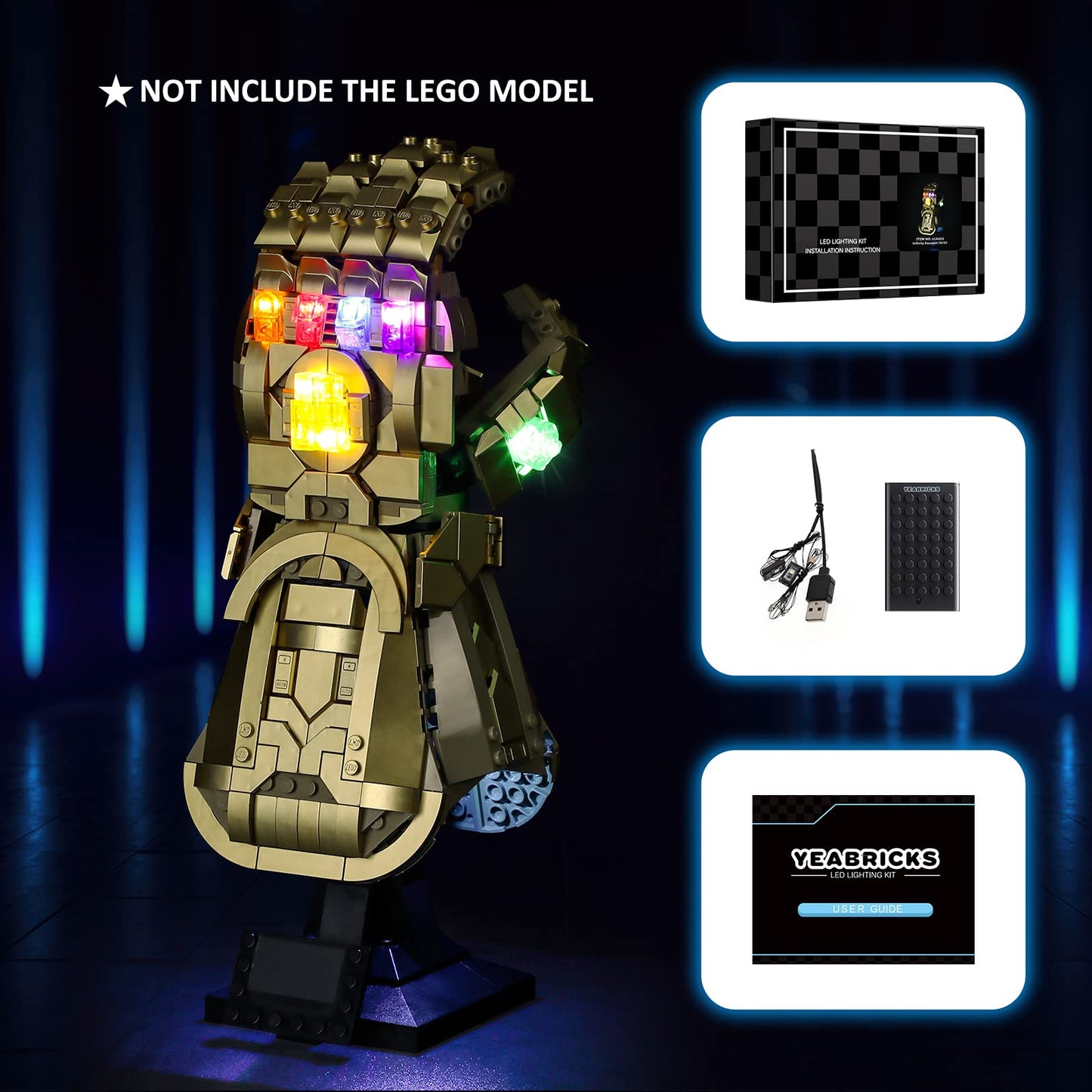 YEABRICKS LED Light Kit for Lego Marvel Infinity Gauntlet - Multicolor, Model LLK455, Compatible with 76191 Building Blocks