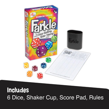 Farkle Classic Dice Game - Rainbow Kids Games Dice Games Family Games Travel Games mature-themed Games Board Games Dice Cup Dice Set Farkle Score Sheets Included Ages 8+
