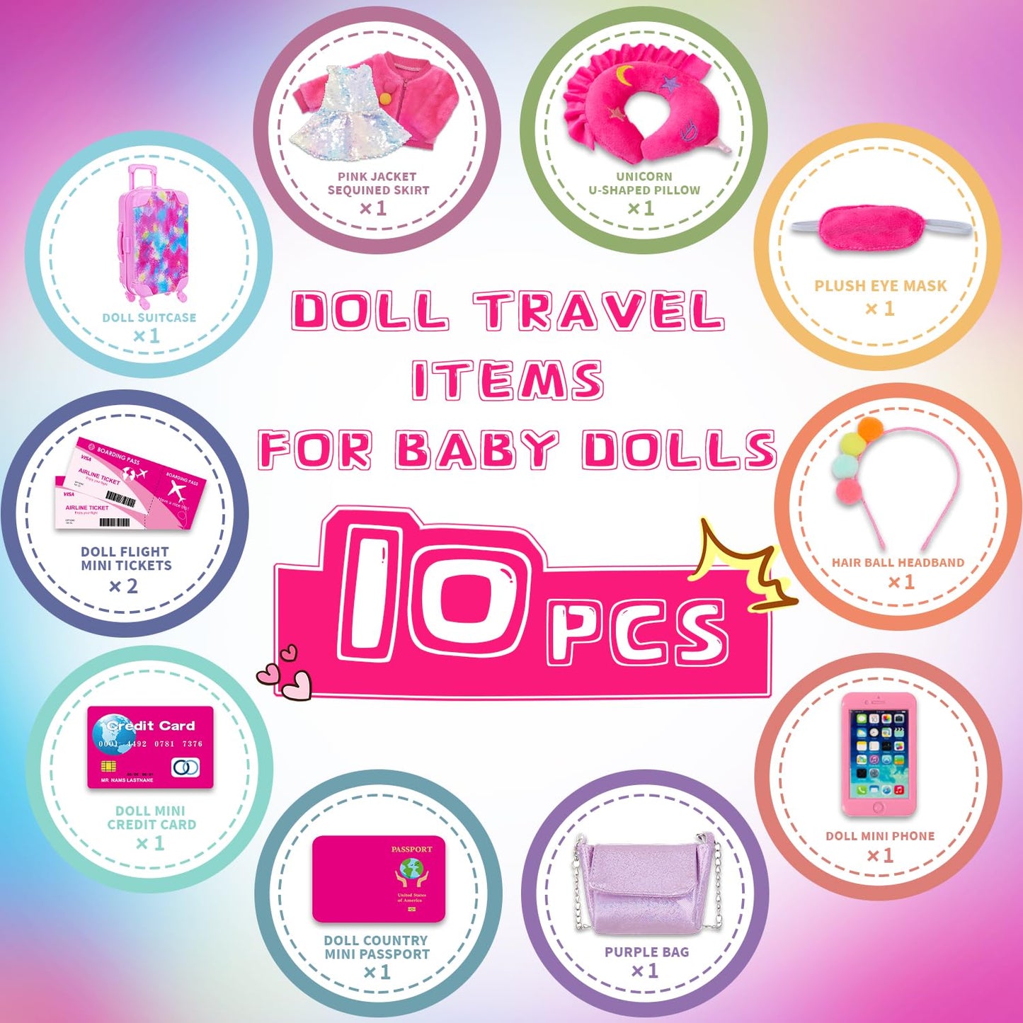 K.T. Fancy 18 Inch American Doll Clothes and Accessories Doll Travel Suitcase Playset for Girls Cute Travel Doll Clothes for 18 Inch Girl Doll(Not Include Doll & Shoes) (Sequin )