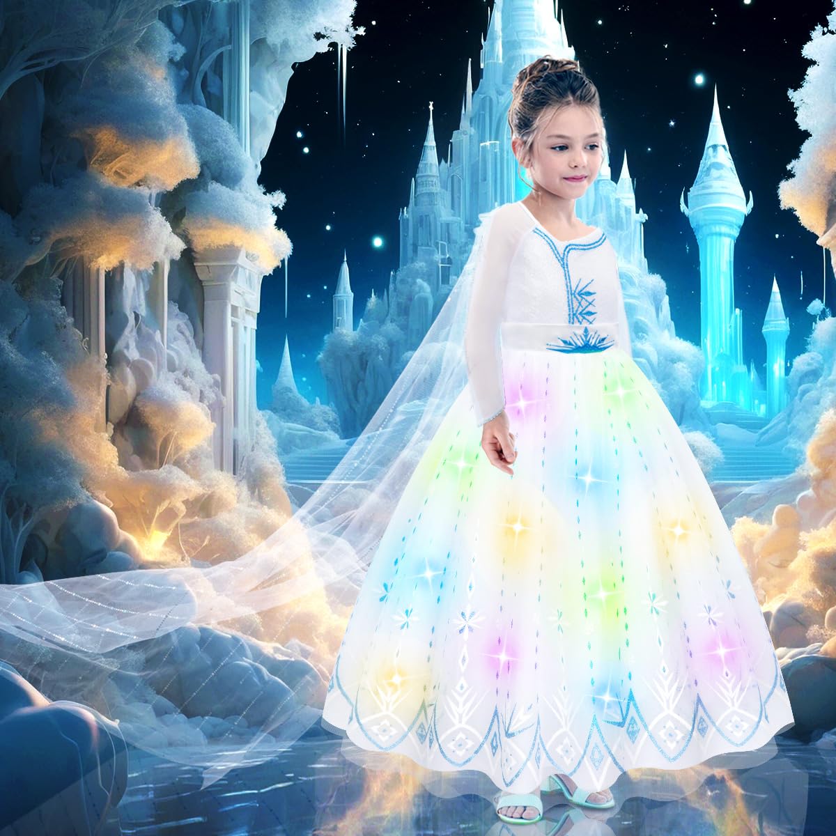 Meland Princess Dress Up For Girls - Light Up Princess Costume For Girls 3-10 Year Old, Gift For 3,4,5,6,7,8,9,10 Year Old(7-8 Years)
