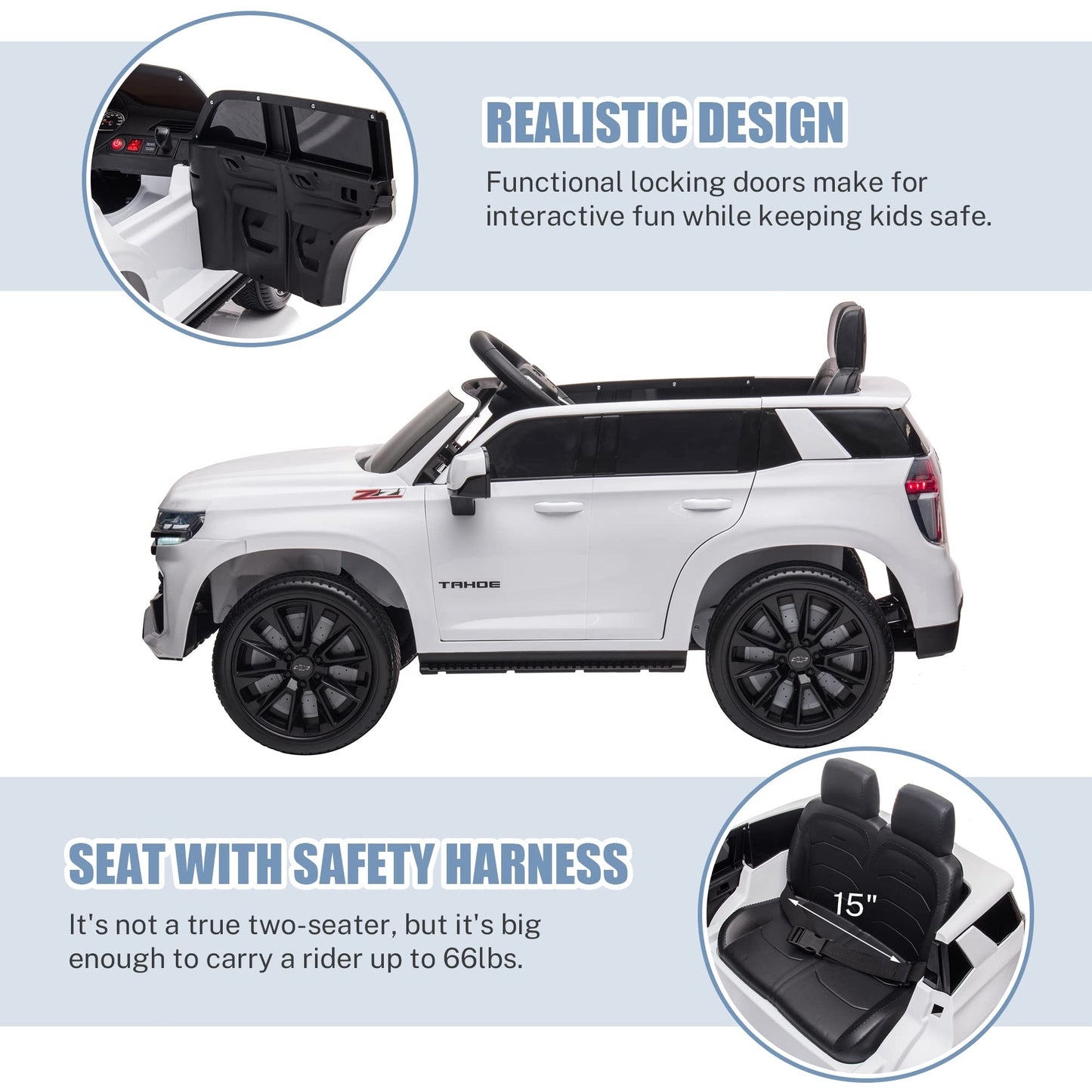 Enyopro Licensed Chevrolet Tahoe Suv 12V7Ah Battery Powered Ride On Toy Car For Kids, Electric Car With Remote Control, Led Ligh