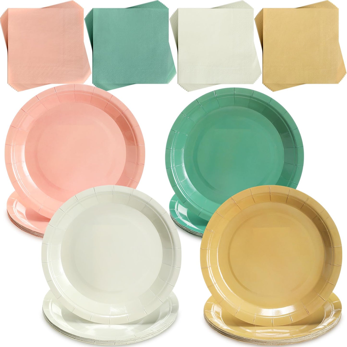 Zhehao 120 Pcs Disposable Paper Plates and Napkins Bulk Birthday Party Decorations Wedding Party Supplies(Pink, Green,Pastel Sty