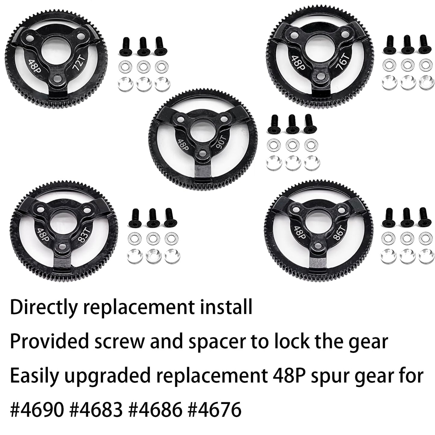 Rc 48P 72T Spur Gear Hardened Steel Spur Gear Upgrades Part For Traxxas 1/10 Slash Stampede Rustler Bandit 2Wd Vxl Xl-5 F-150 Sv
